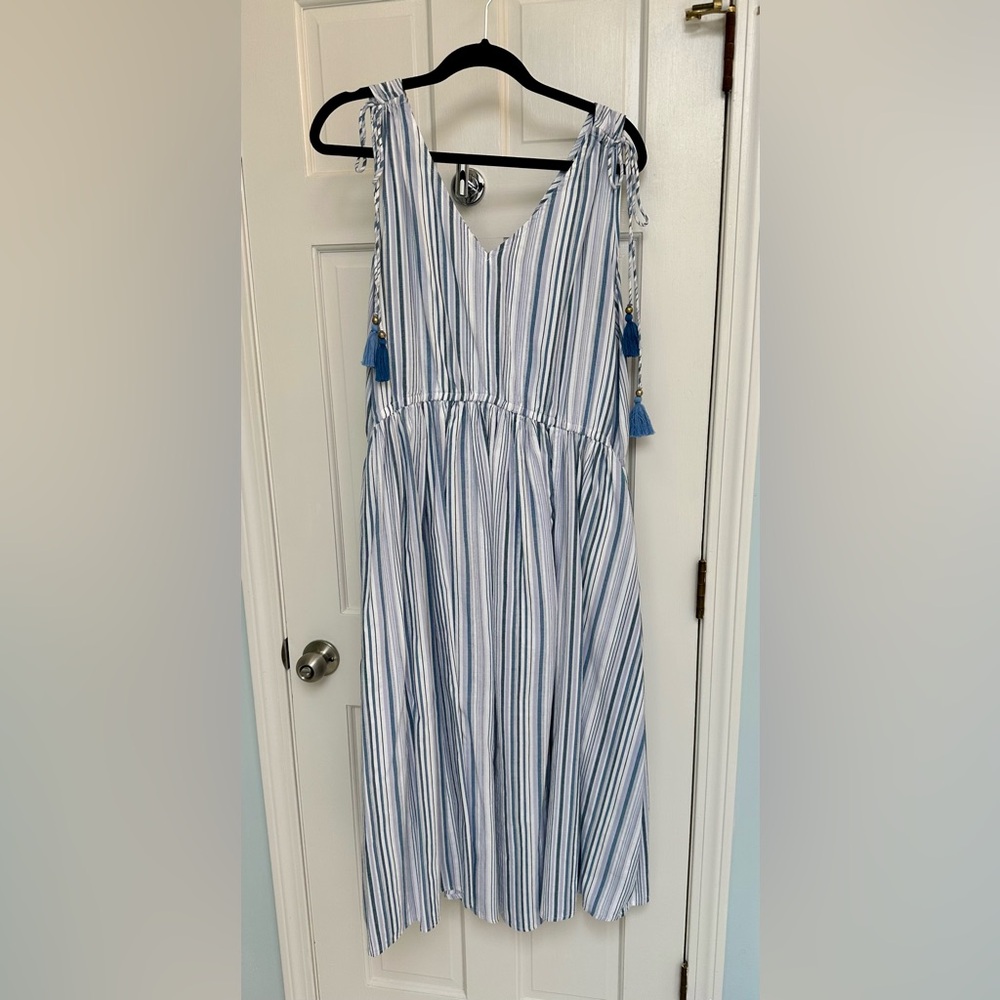 Blue and White Striped Sleeveless Dress